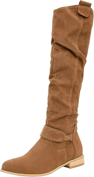getmorebeauty Women's Winter Boots Knee High Boots Flat Suede Side Zipper Thigh High Boots