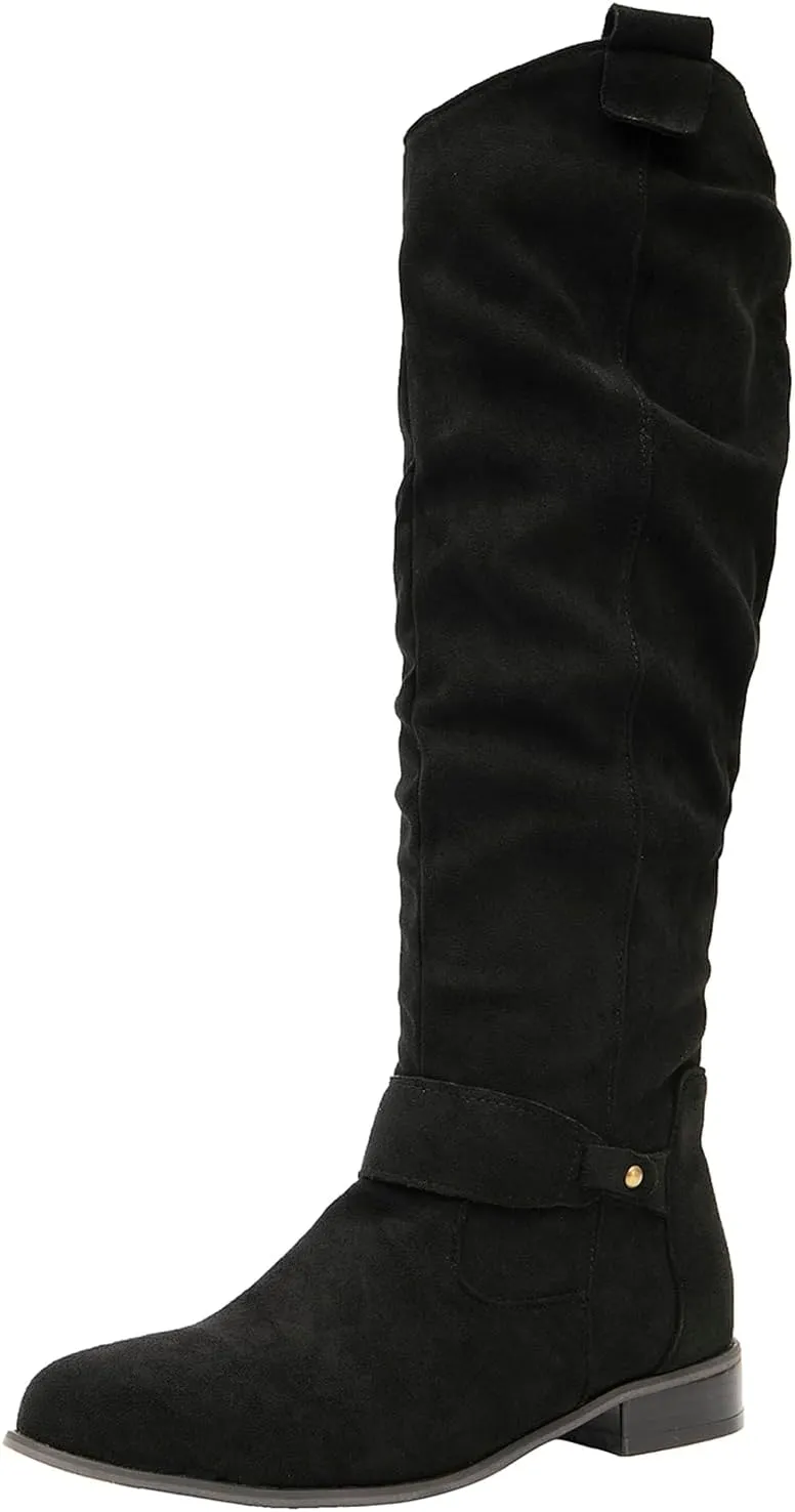 getmorebeauty Women's Winter Boots Knee High Boots Flat Suede Side Zipper Thigh High Boots