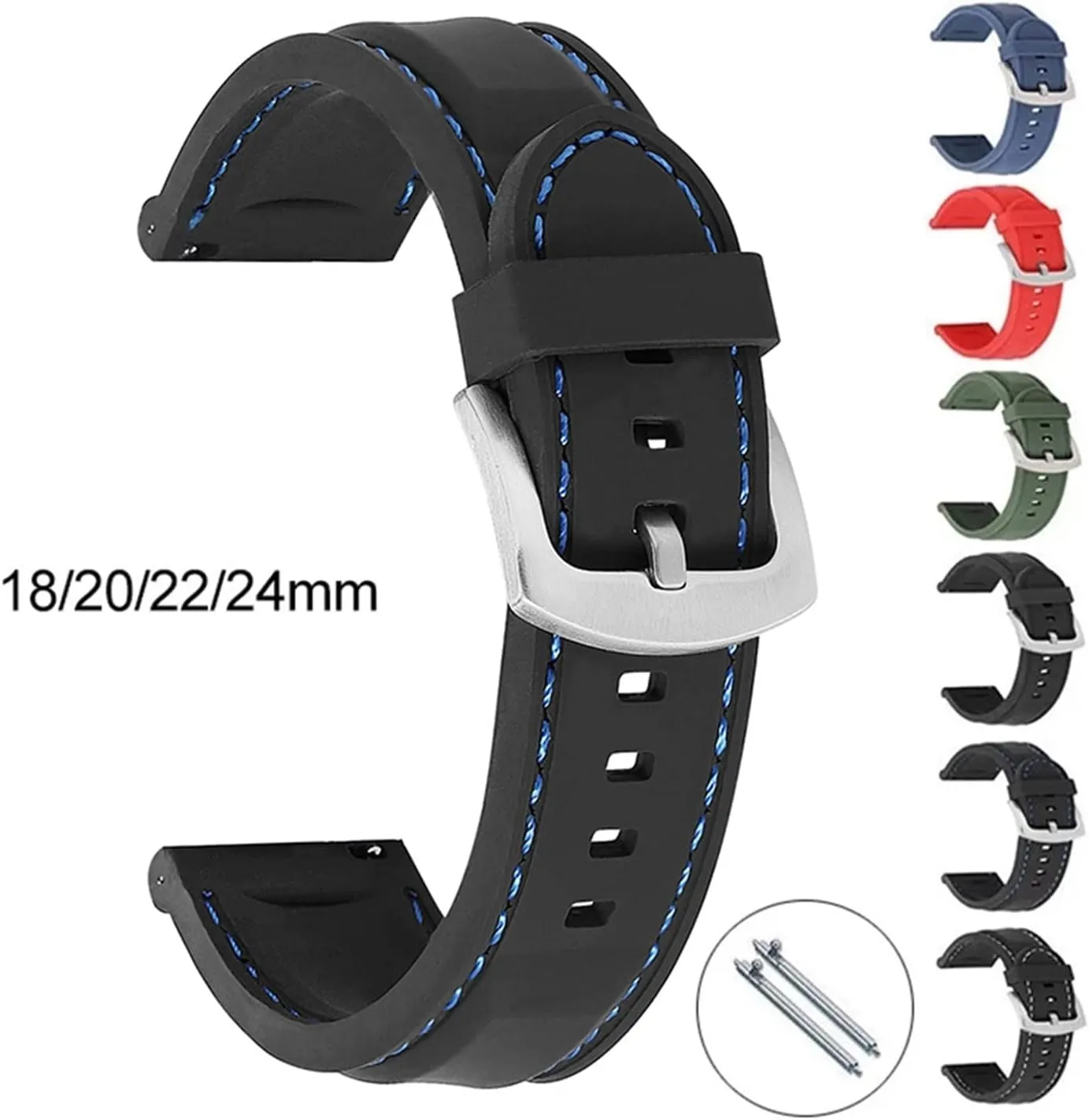 GGZONE RHAIYAN Silicone Rubber Watch Strap 18mm 20mm 22mm 24mm Watch Band Watch Strap Diving Waterproof Bracelet Replacement Compatible with Men Women(Red Silver,20mm)