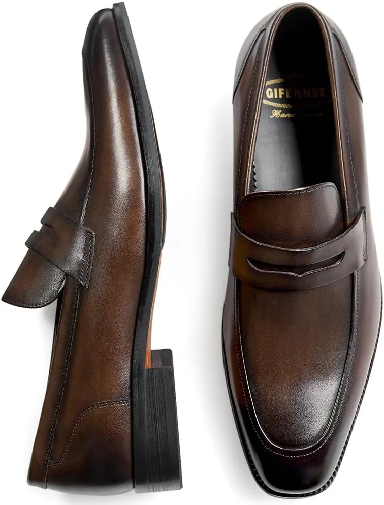 GIFENNSE Men's Dress Shoes Slip-On Loafers Formal Leather Shoes for Men