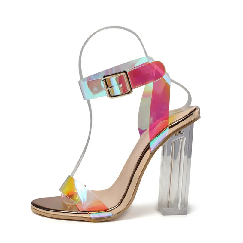 Glass slipper-buckle high-heeled transparent