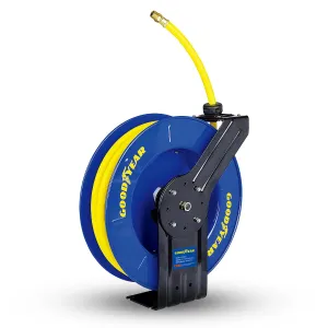 Goodyear Air Hose Reel Retractable 1/2" Inch x 65' Foot SBR Rubber Hose Max 300PSI Heavy Duty Industrial Steel Single Arm Construction