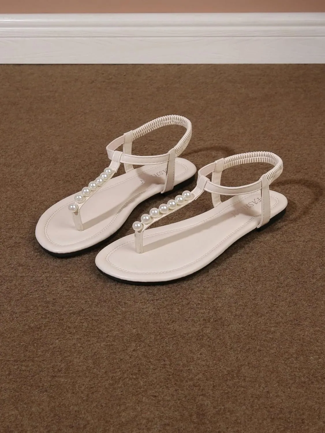 GORGLITTER Women's Bow Pearl T-Strap White Flat Sandals Summer Vacation Beach Bridal Wedding Shoes 2025