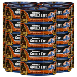 Gorilla All Weather Duct Tape, Black, 1.88" x 25 yd (Pack of 25) - UV and Temperature Resistant Waterproof Tape for Outdoor Repairs