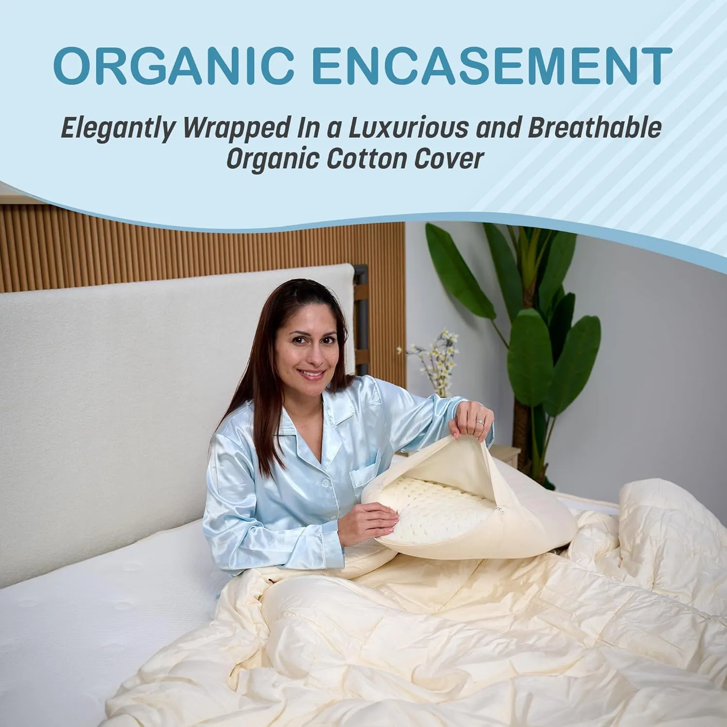Green Natural Organic Bed Pillow - GOLS Certified Organic Rubber Foam Latex Pillows for Sleeping for Side, and Stomach Sleepers Zippered Organic Cotton Cover - Size Standard - High Loft - Medium