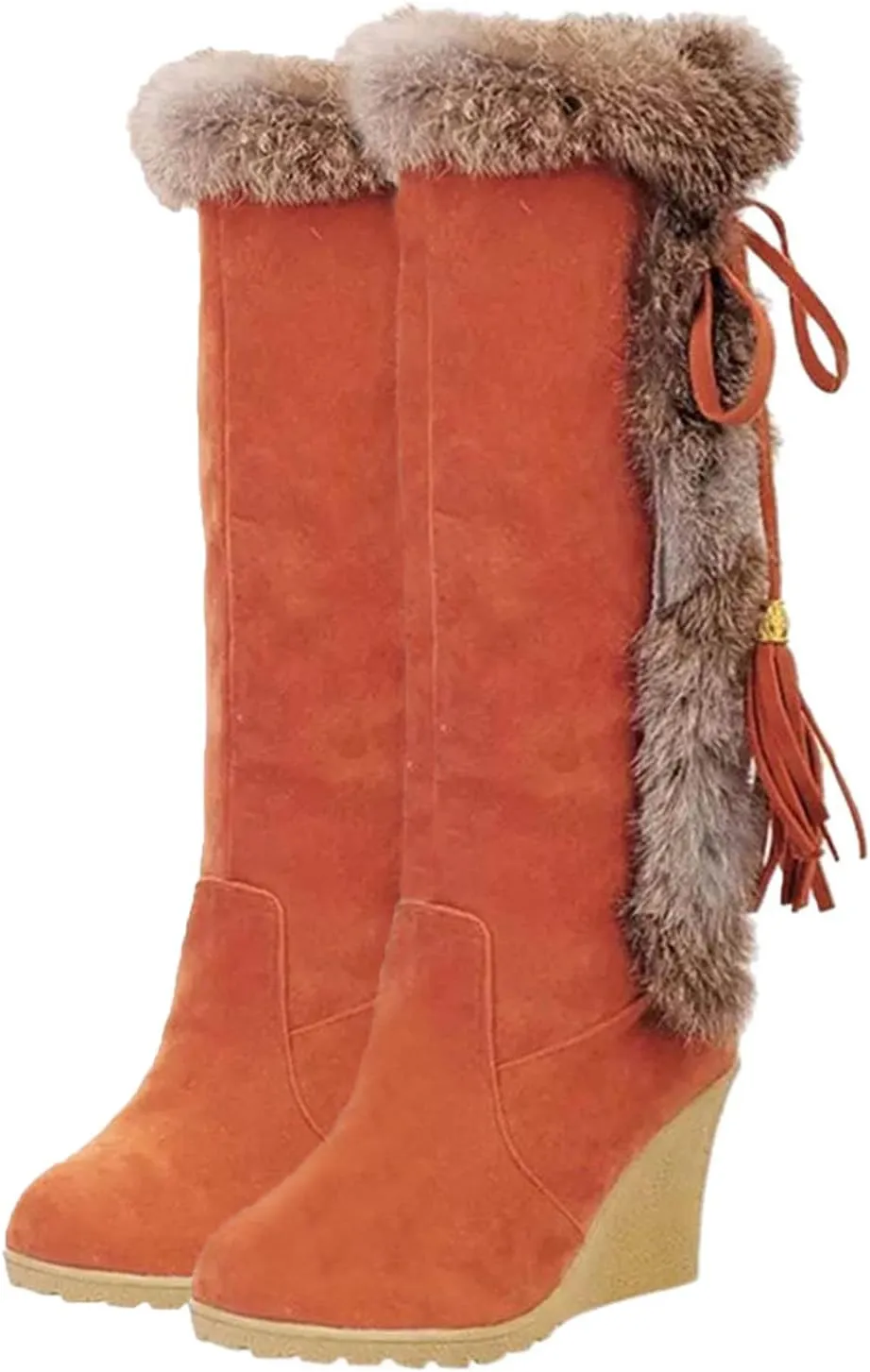 GUNIYIFS Womens Winter Snow Boots Chunky Heel Fur Lined Warm Boots Comfortable Slip On Suede Mid-Calf High Heel Boots Fashion
