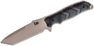 Hogue Heckler & Koch H&K Fray Fixed Blade Knife 4.2" 154CM FDE Cerakote Tanto Blade, Black Rubber Handles (Paracord Included), Zytel Sheath Included - 55243