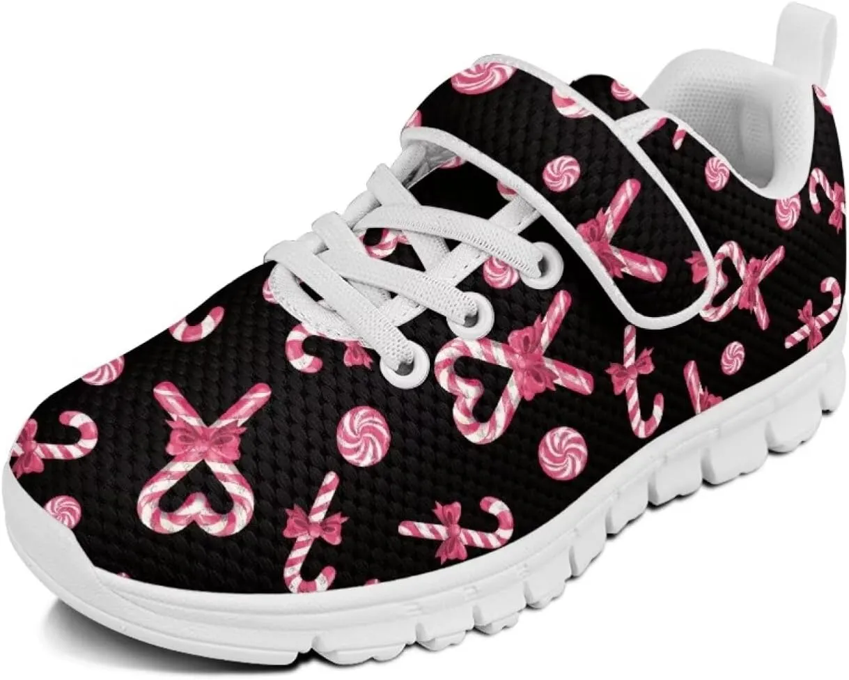 Howilath Christmas Print Kids Sneakers for Boys Girls Athletic Running Shoe with Single Buckle Casual Mesh Sneakers