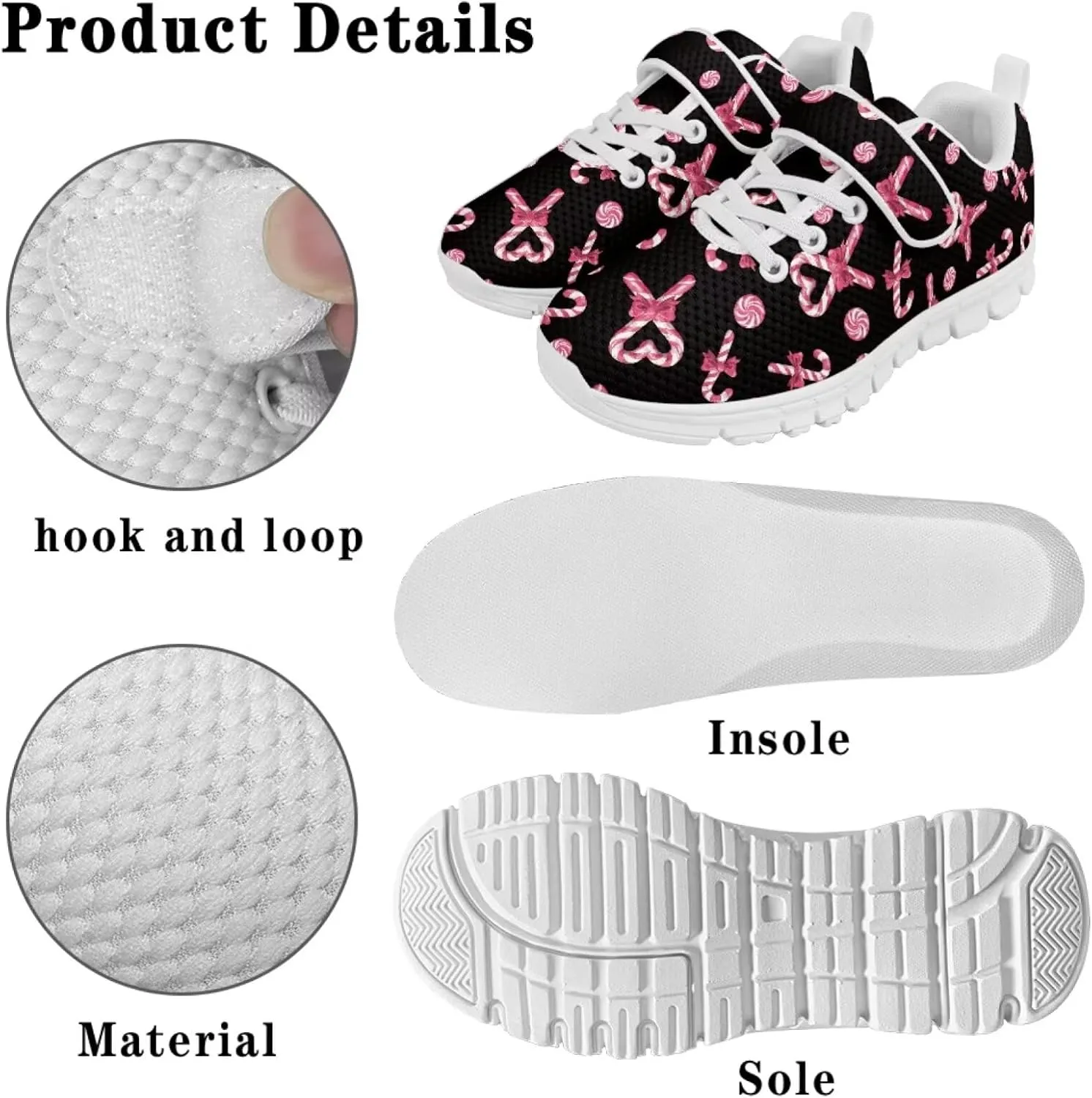 Howilath Christmas Print Kids Sneakers for Boys Girls Athletic Running Shoe with Single Buckle Casual Mesh Sneakers