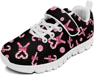 Howilath Christmas Print Kids Sneakers for Boys Girls Athletic Running Shoe with Single Buckle Casual Mesh Sneakers