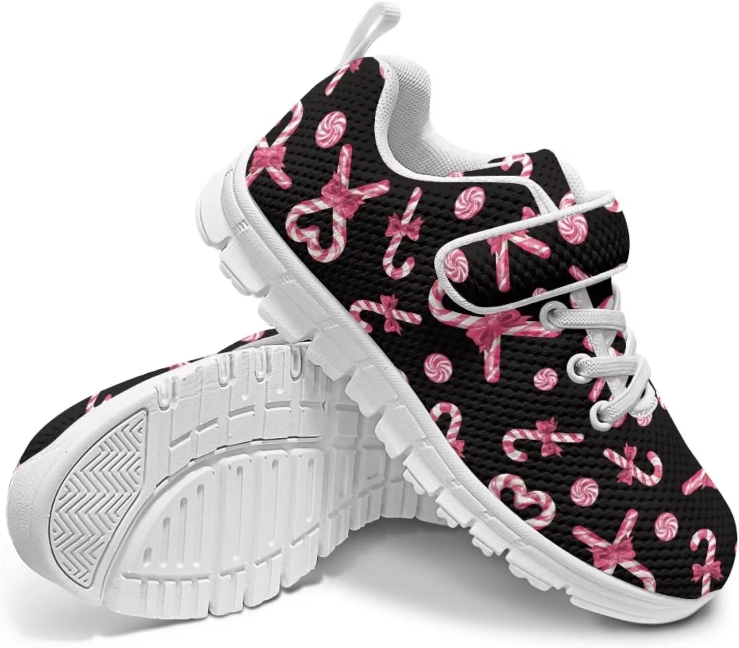 Howilath Christmas Print Kids Sneakers for Boys Girls Athletic Running Shoe with Single Buckle Casual Mesh Sneakers