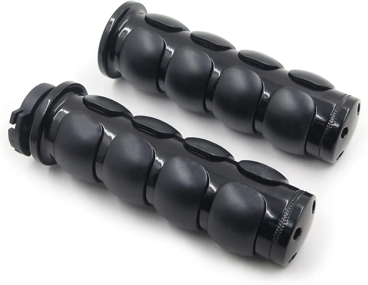 HTTMT TRHB114C-1''-BK Black Flat Top 1 Inch Rubber Handlebar Grips Compatible with Harley Road King CVO Springer Deluxe Magna 750 Kawasaki Vulcan 1500 Classic
