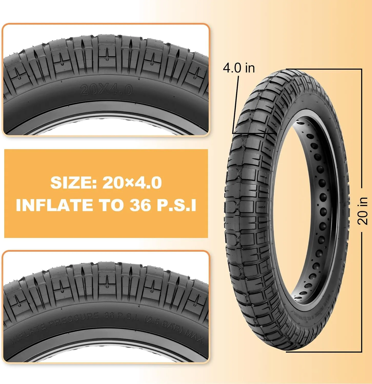 Hycline Ebike Fat Replacement Tire: 20x4.0/20x4.5/20x5.0/26x4.0 Inch Folding Puncture Resistant Fat Tires for Electric Bike, MTB, Heavy Duty, All-Terrain High-Density Tire for Street/Trail Riding