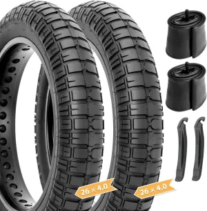 Hycline Ebike Fat Tires Set: 2 Pack 20/26x4.0 Inch Heavy Duty Folding Replacement Fat Tires, All-Terrain High-Density Bicycle Tires with Inner Tubes and Tire Levers for Urban Street or Trail Riding