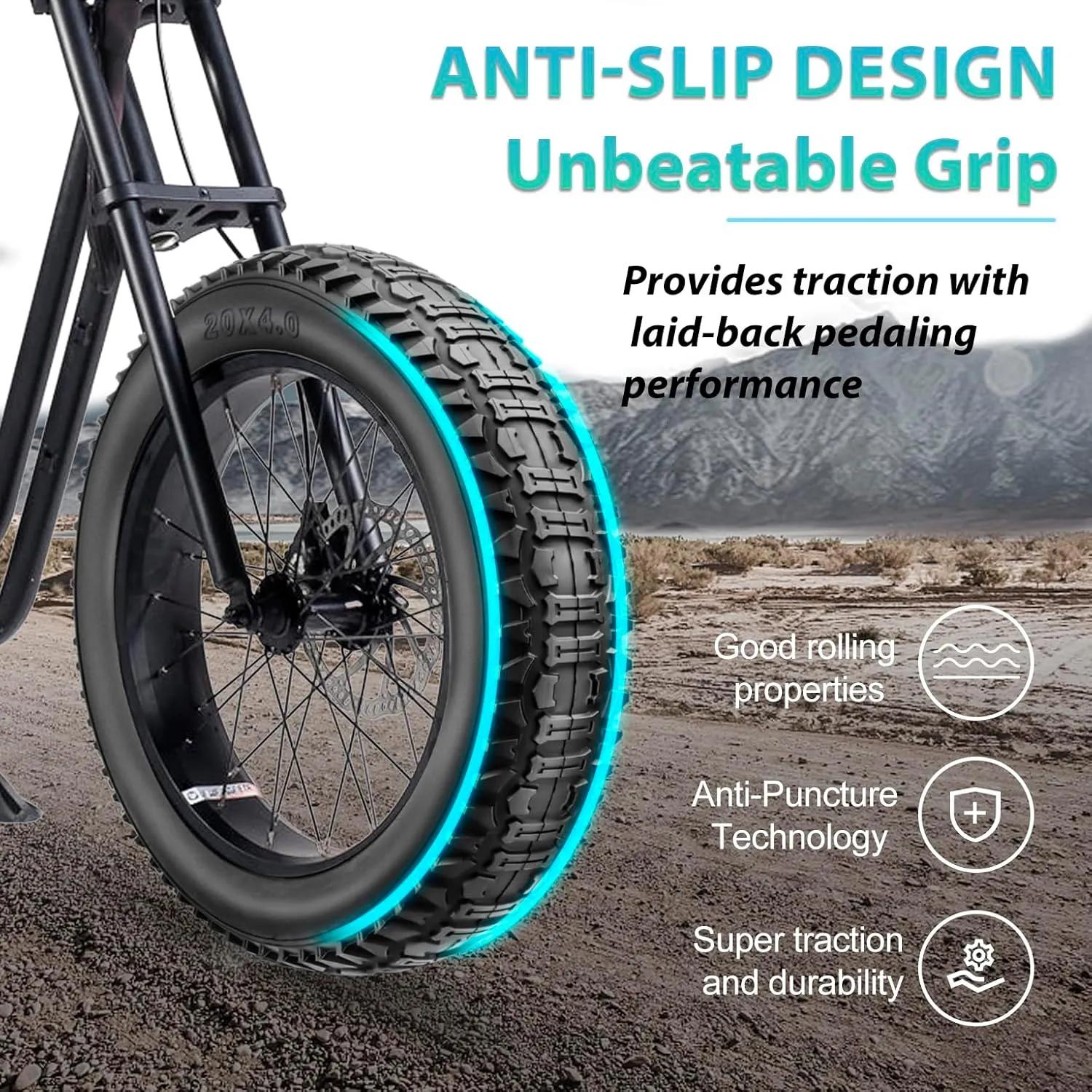 Hycline Ebike Replacement Fat Tire: 20x4.0 Inch Heavy Duty Folding Electric Fat Tires, All-Terrain High-Density Bicycle Tires for Street or Trail Riding