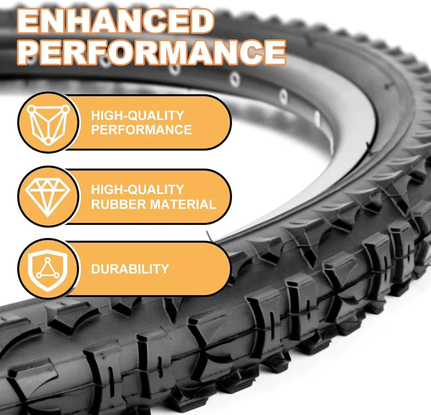 Hycline Mountain Bike Tires Set: 2-Pack 20/24/26x1.95 Inch Folding Replacement High-Density Bicycle Tires and Pair Inner Tubes with Tire Levers Compatible with MTB Off-Road Bike