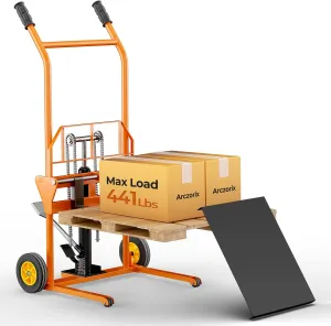 Hydraulic Material Lift Winch Stacker 441 Lbs 36” Max Lift with 9" Thick Rubber Wheels Removable Flat Bed 18.5" Thick Fork Arm, Pallet Truck Dolly Lift Table Fork Lift