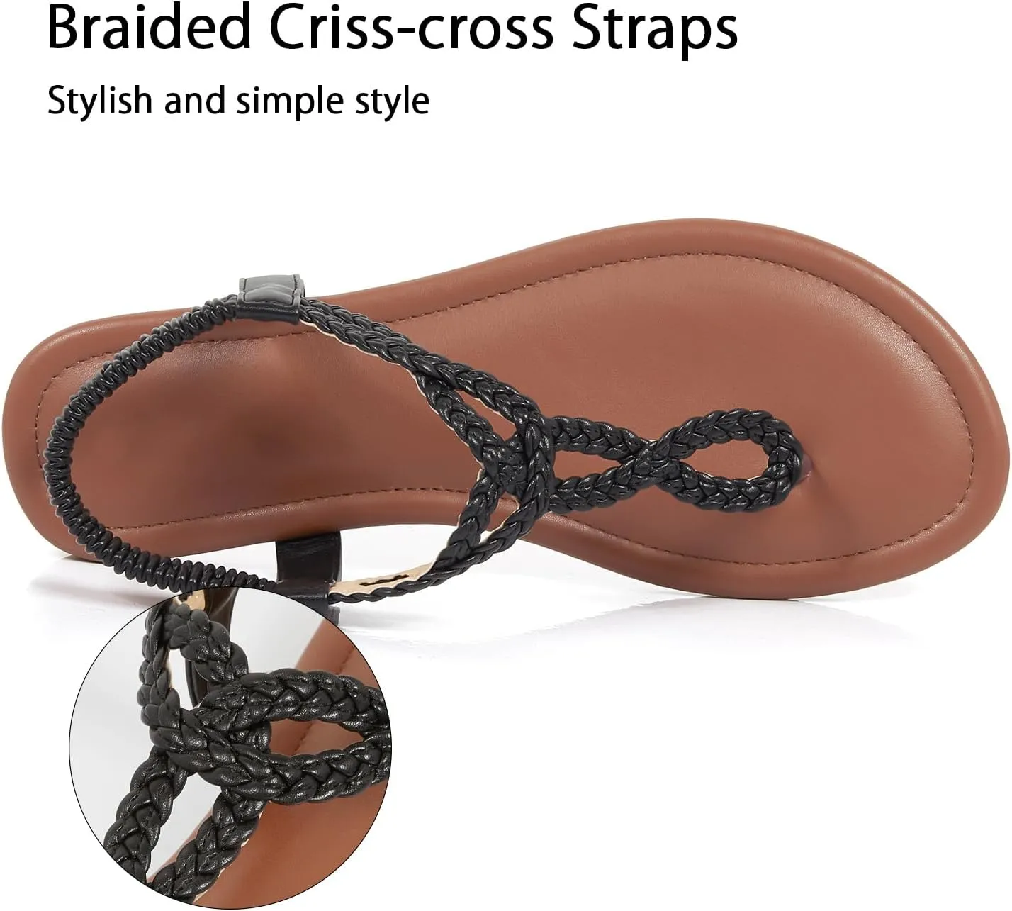 iCKER Women Rhinestone Sandals T-Strap Buckle Bohemian Pearl Crystal Flat Sandals