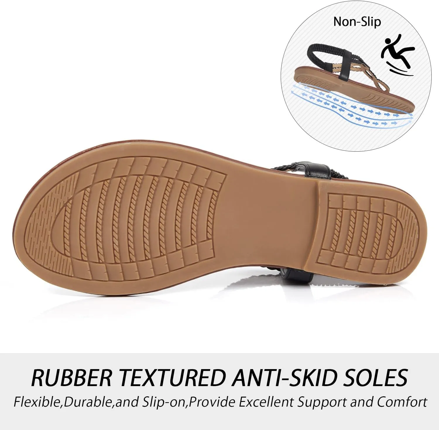 iCKER Women Rhinestone Sandals T-Strap Buckle Bohemian Pearl Crystal Flat Sandals