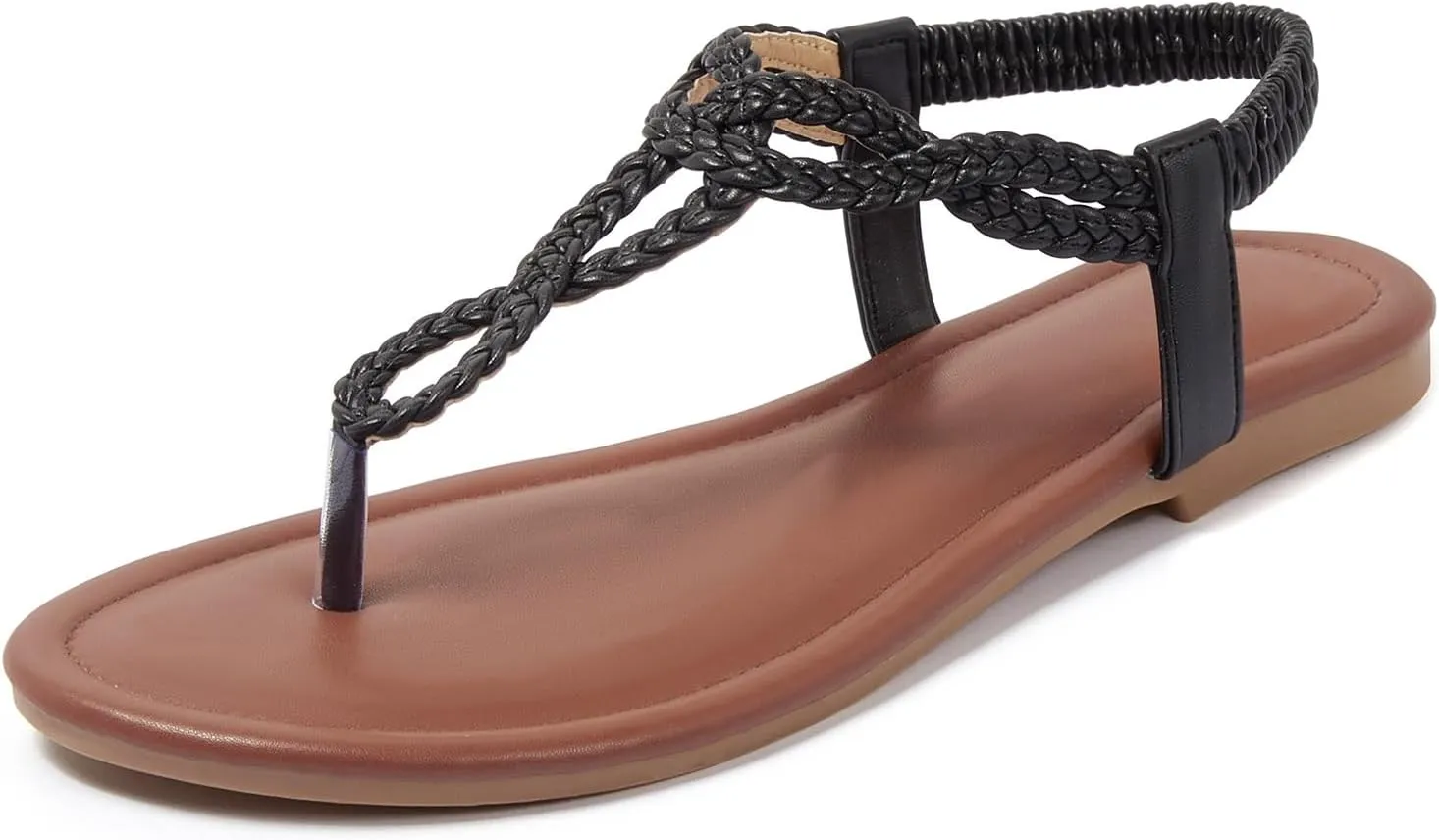 iCKER Women Rhinestone Sandals T-Strap Buckle Bohemian Pearl Crystal Flat Sandals