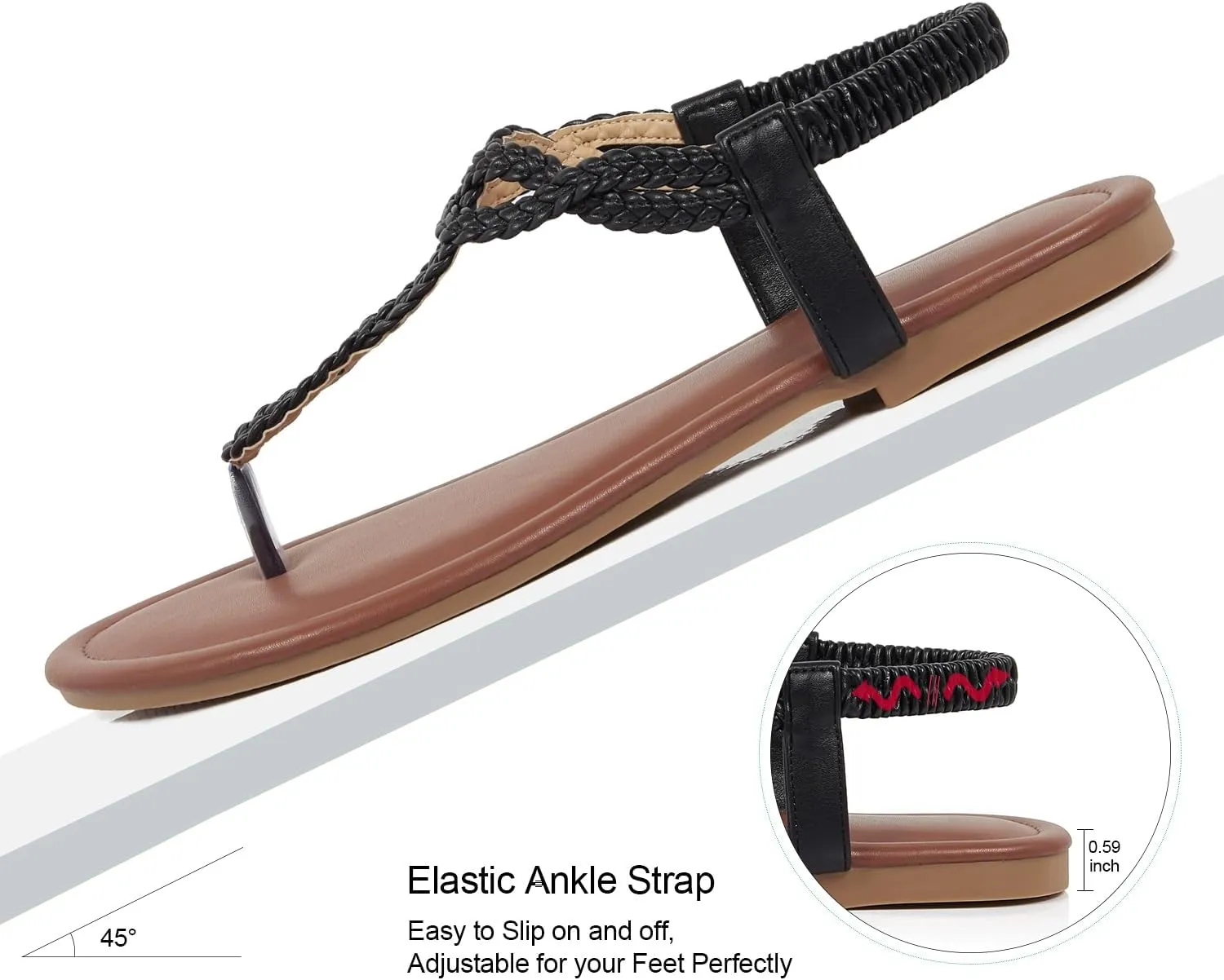 iCKER Women Rhinestone Sandals T-Strap Buckle Bohemian Pearl Crystal Flat Sandals