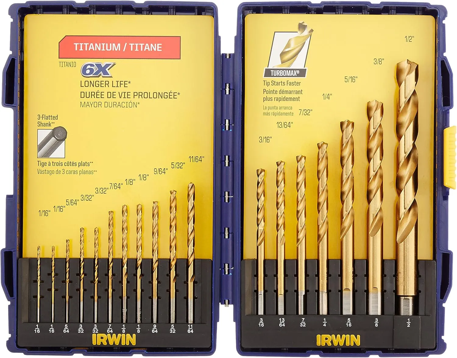 Irwin Tools 18-Piece Titanium Nitride Coated Turbomax Drill Bit Set with Pro Storage Case
