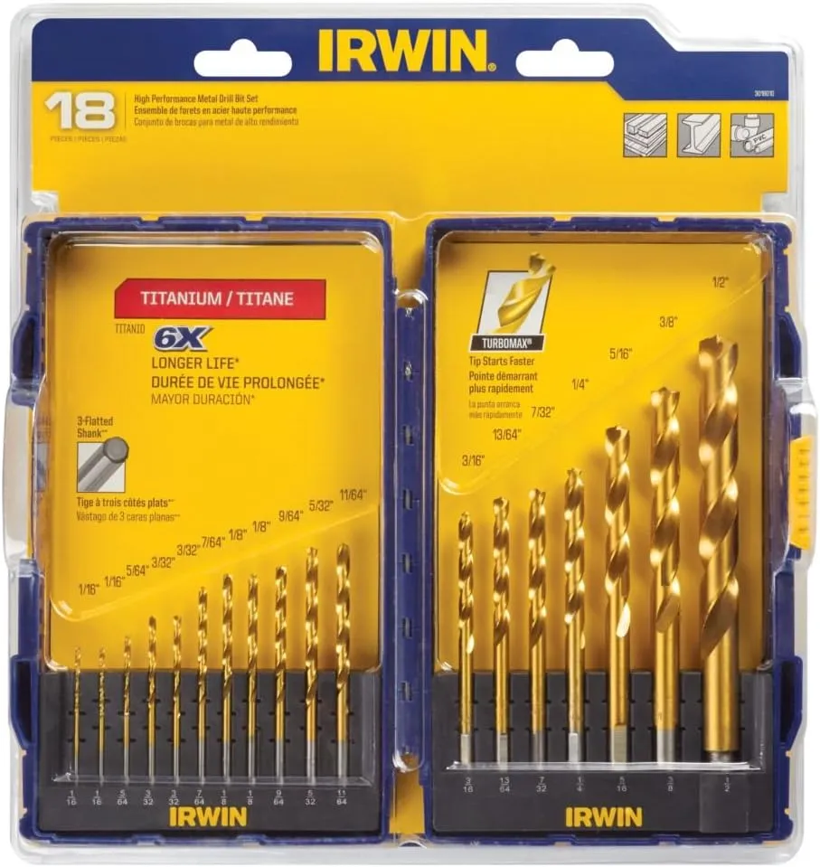 Irwin Tools 18-Piece Titanium Nitride Coated Turbomax Drill Bit Set with Pro Storage Case