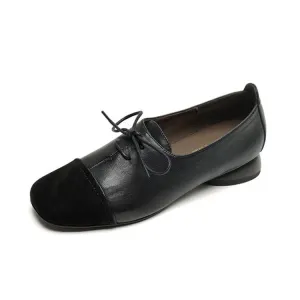 Isyou ibeauty Square Toe Leather Lace-up Flat Shoes Y2575
