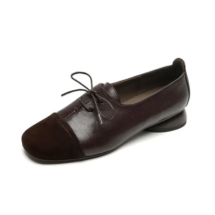 Isyou ibeauty Square Toe Leather Lace-up Flat Shoes Y2575