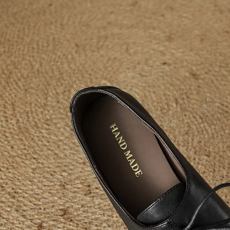 Isyou ibeauty Square Toe Leather Lace-up Flat Shoes Y2575