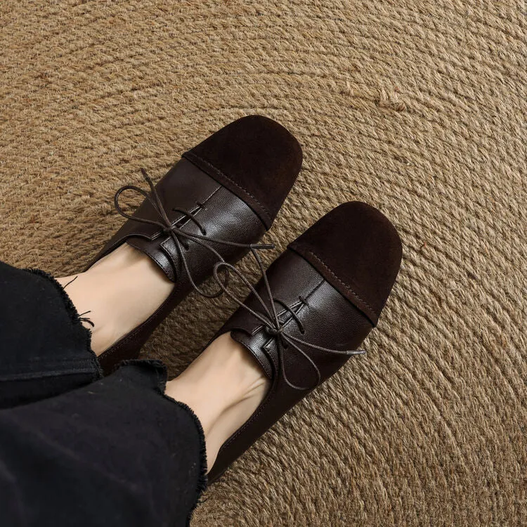 Isyou ibeauty Square Toe Leather Lace-up Flat Shoes Y2575