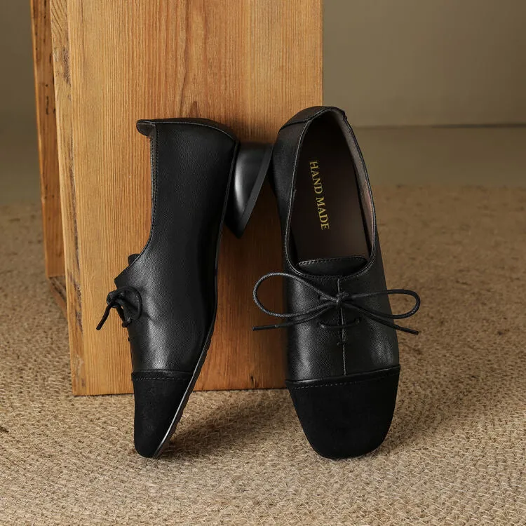 Isyou ibeauty Square Toe Leather Lace-up Flat Shoes Y2575