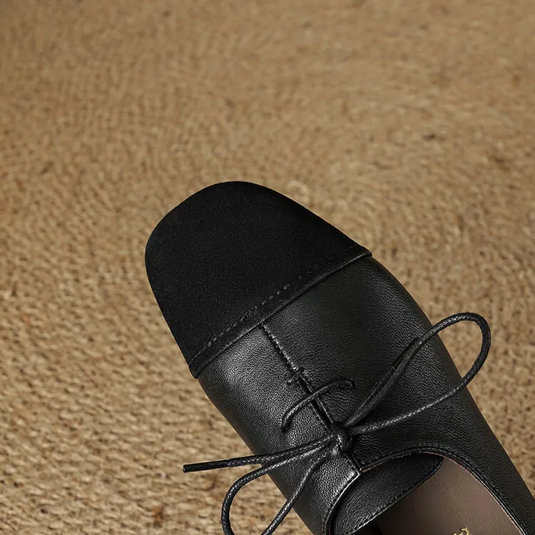 Isyou ibeauty Square Toe Leather Lace-up Flat Shoes Y2575