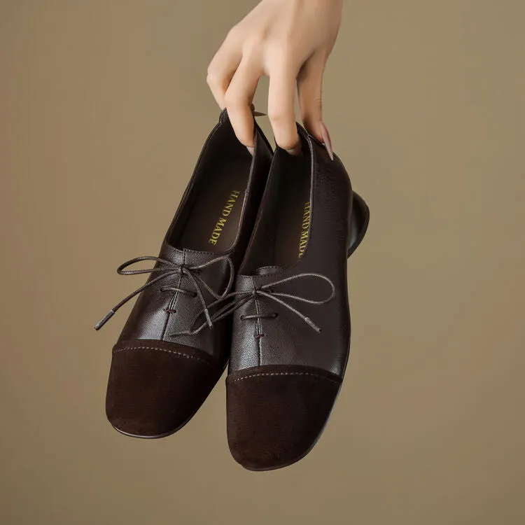 Isyou ibeauty Square Toe Leather Lace-up Flat Shoes Y2575