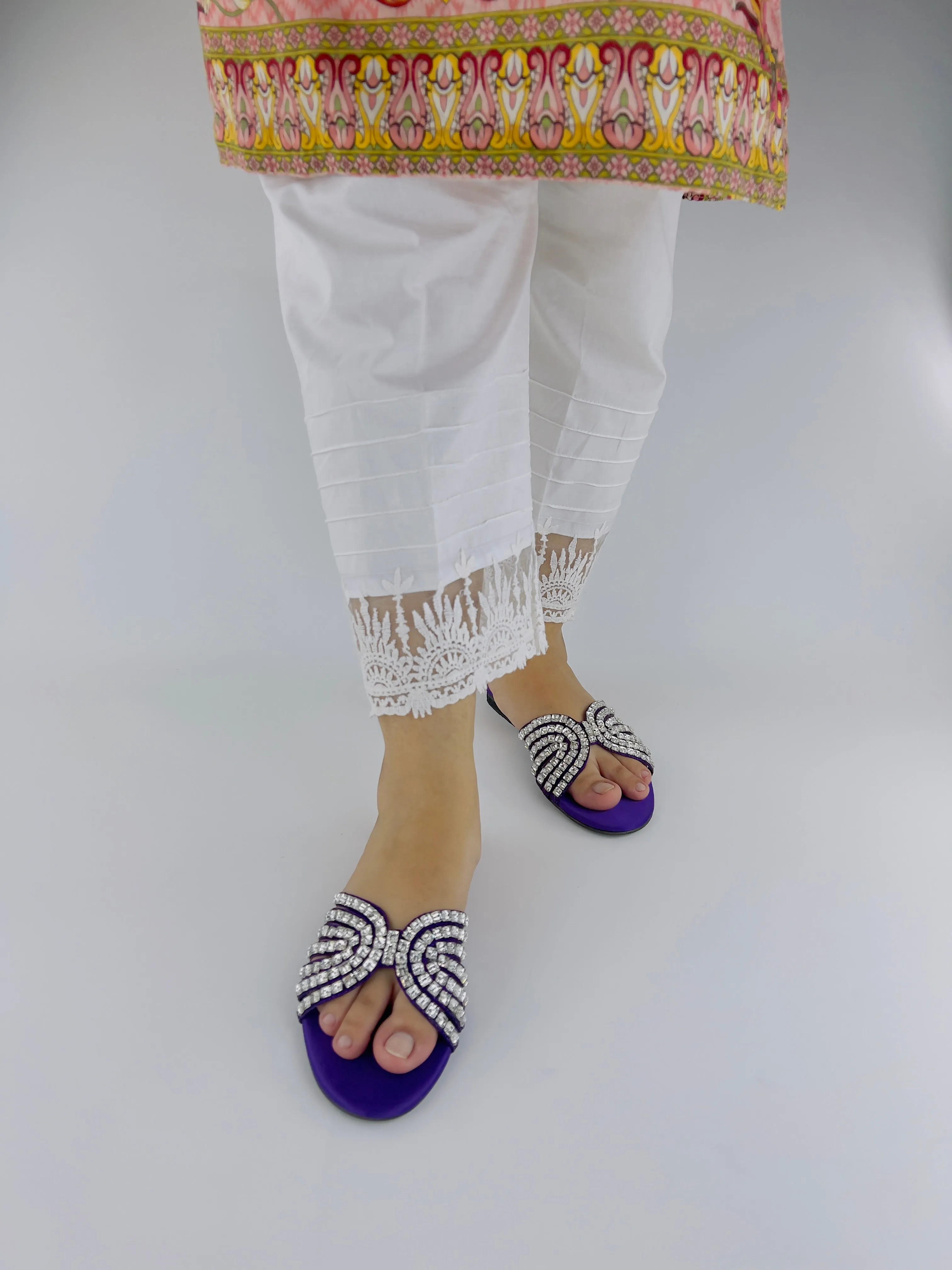 Jamie Handmade Purple Embellished Studded Rhinestone Slippers-11035