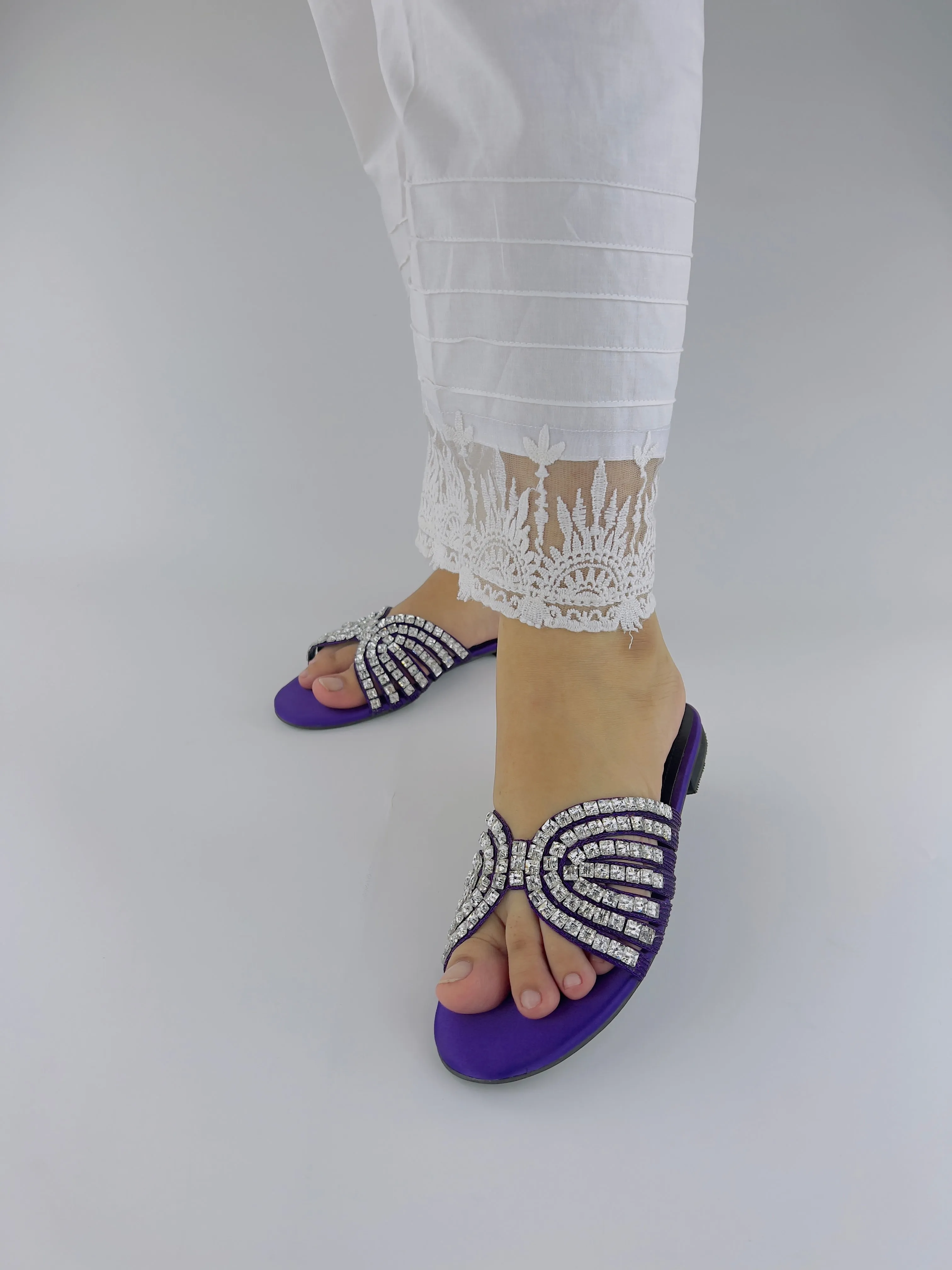 Jamie Handmade Purple Embellished Studded Rhinestone Slippers-11035