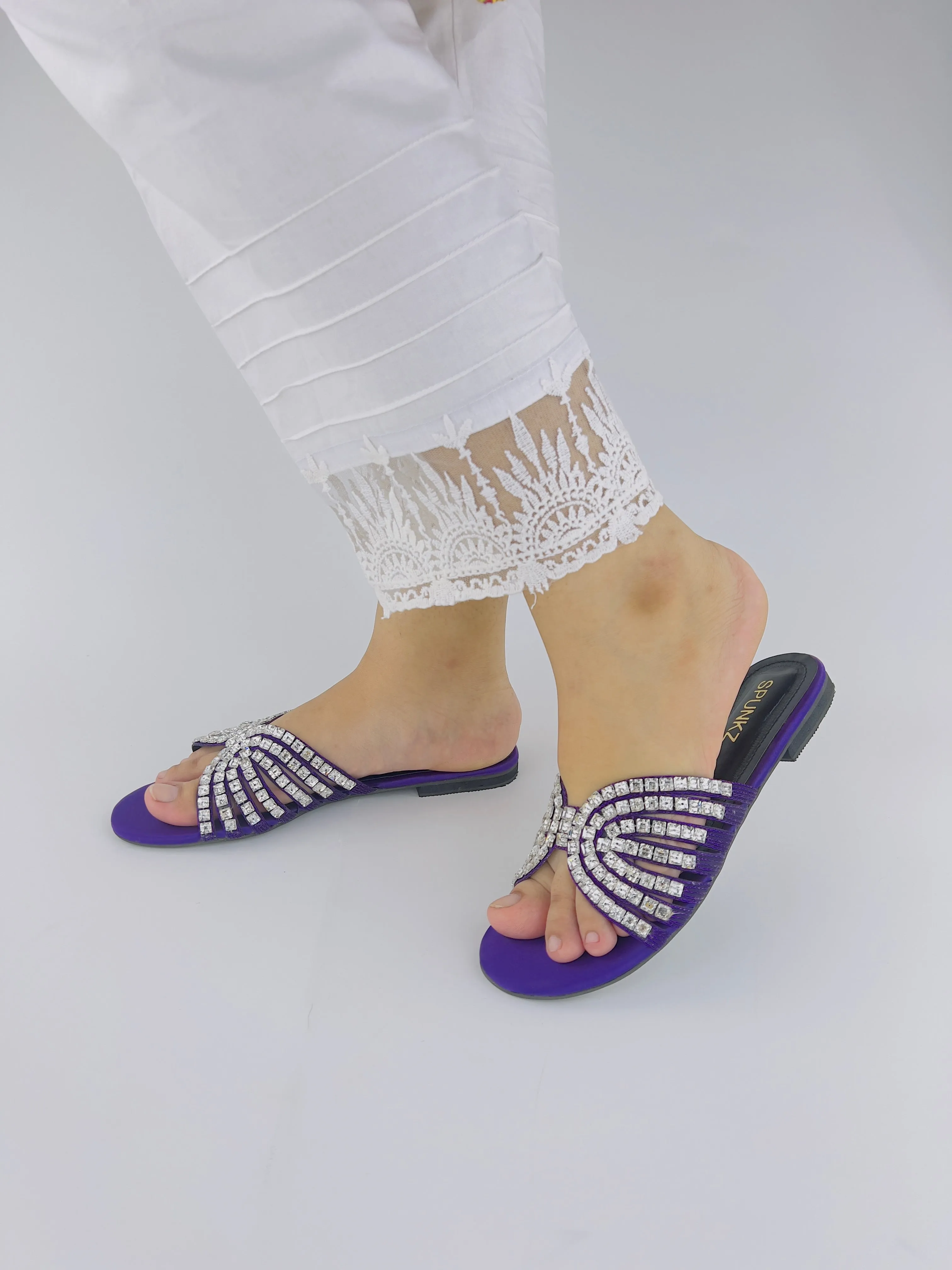 Jamie Handmade Purple Embellished Studded Rhinestone Slippers-11035