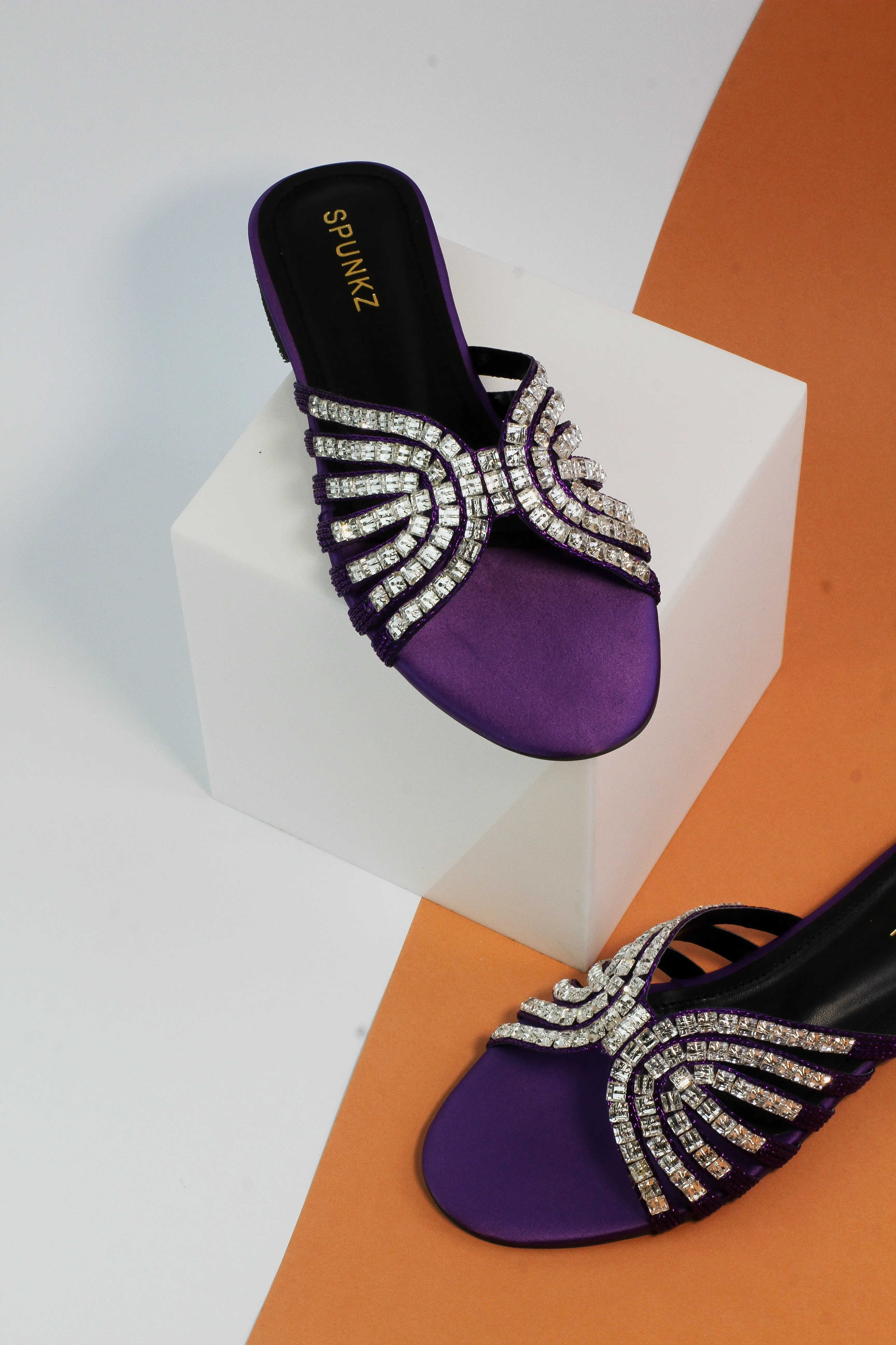 Jamie Handmade Purple Embellished Studded Rhinestone Slippers-11035