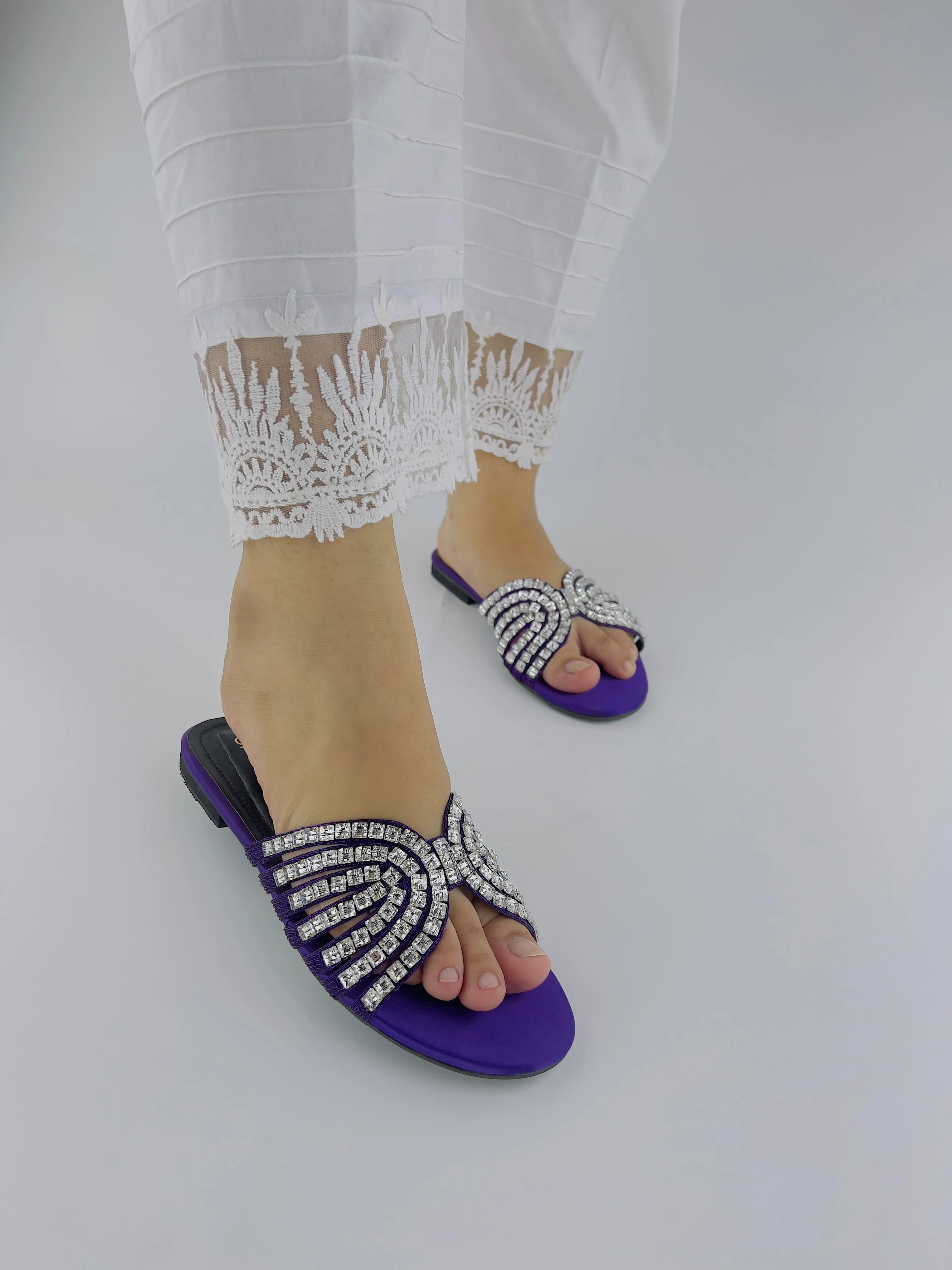Jamie Handmade Purple Embellished Studded Rhinestone Slippers-11035