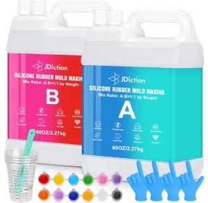 JDiction Silicone Mold Making Kit, 160OZ Super Elastic Liquid Silicone for Mold Making with Pigment Paste, Fast Cure Flex Silicone Rubber for Casting Resin Molds and Detail Molds(10A)