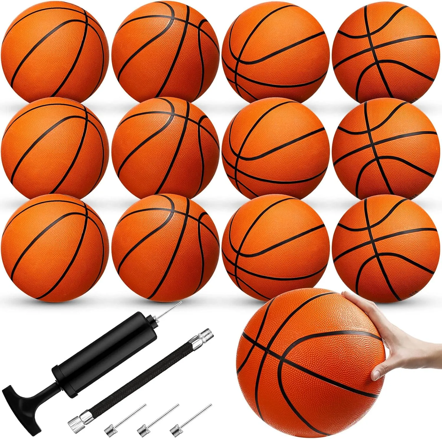 Jexine 12 Pcs Basketball Official Rubber Basketball Bulk Outdoor with Air Pump Arcade Game Indoor Match for Adult Youth Swimming Pool Game Training