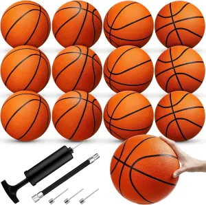 Jexine 12 Pcs Basketball Official Rubber Basketball Bulk Outdoor with Air Pump Arcade Game Indoor Match for Adult Youth Swimming Pool Game Training