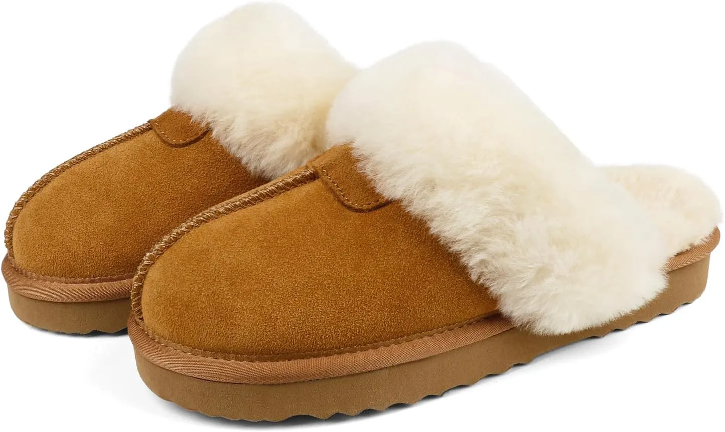 JOY IN LOVE Fuzzy Slippers for Women Memory Foam Flat Outdoor Indoor Faux Fur Cozy Slippers