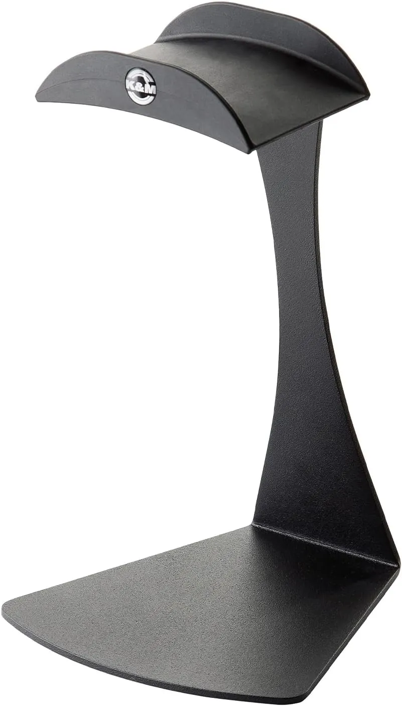 K&M Konig & Meyer 16075.000.56 Headphone Table Free-Standing Holder | Protective Rubber Padded Arm | Slip-Resistant Base | Black Structured Surface | Steel Design | Headset Accessory | German Made