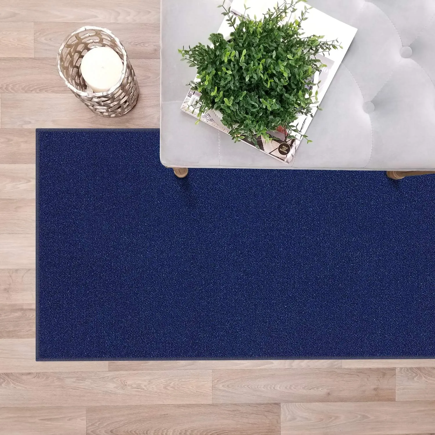 Kapaqua Custom Size Solid Plain Rubber Backed Non-Slip Hallway Stair Runner Rug Carpet Navy Blue, 22in x 5ft