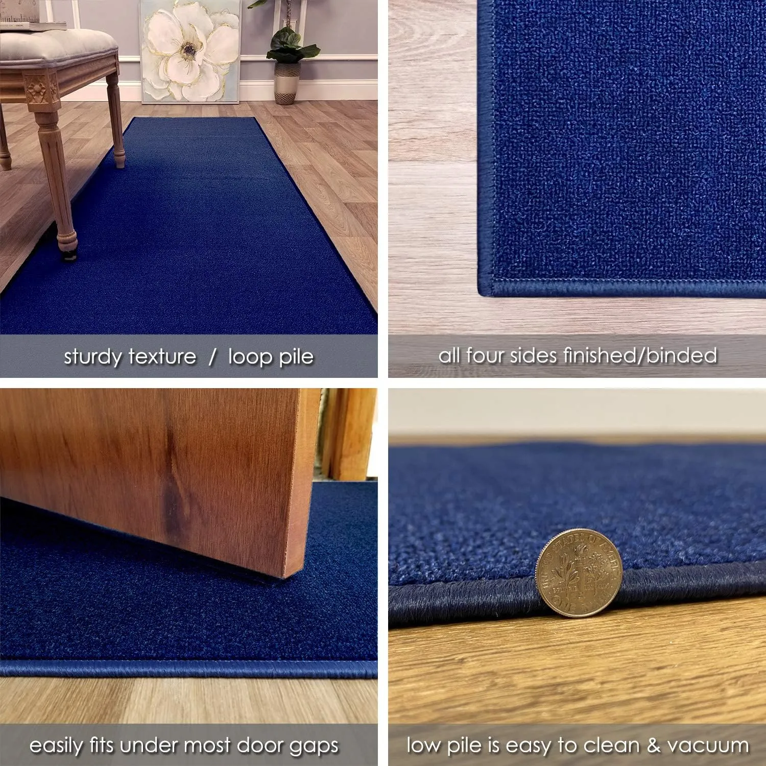 Kapaqua Custom Size Solid Plain Rubber Backed Non-Slip Hallway Stair Runner Rug Carpet Navy Blue, 22in x 5ft