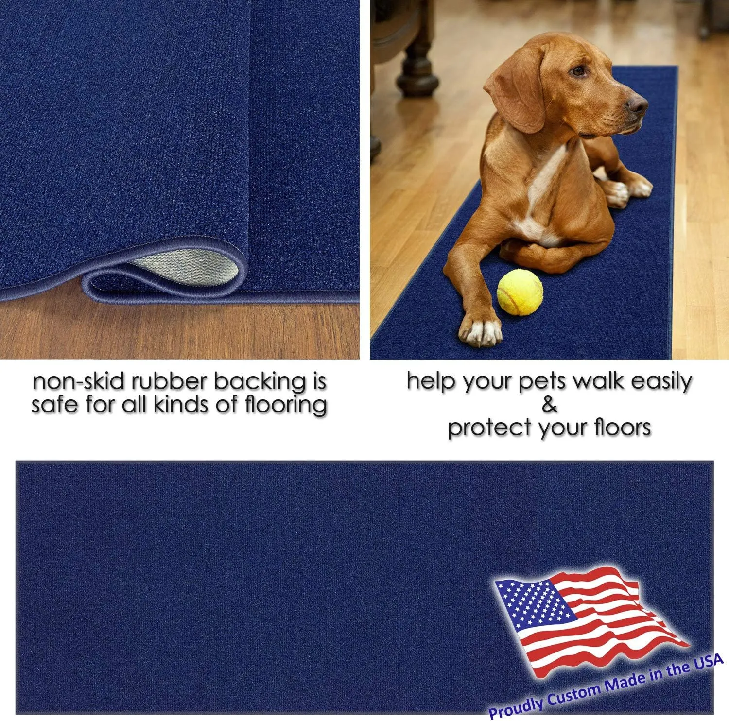 Kapaqua Custom Size Solid Plain Rubber Backed Non-Slip Hallway Stair Runner Rug Carpet Navy Blue, 22in x 5ft