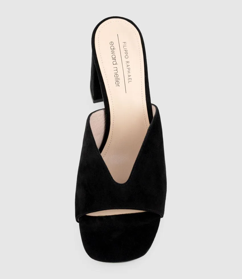 KATHY85 V Throat Slide in Black Suede