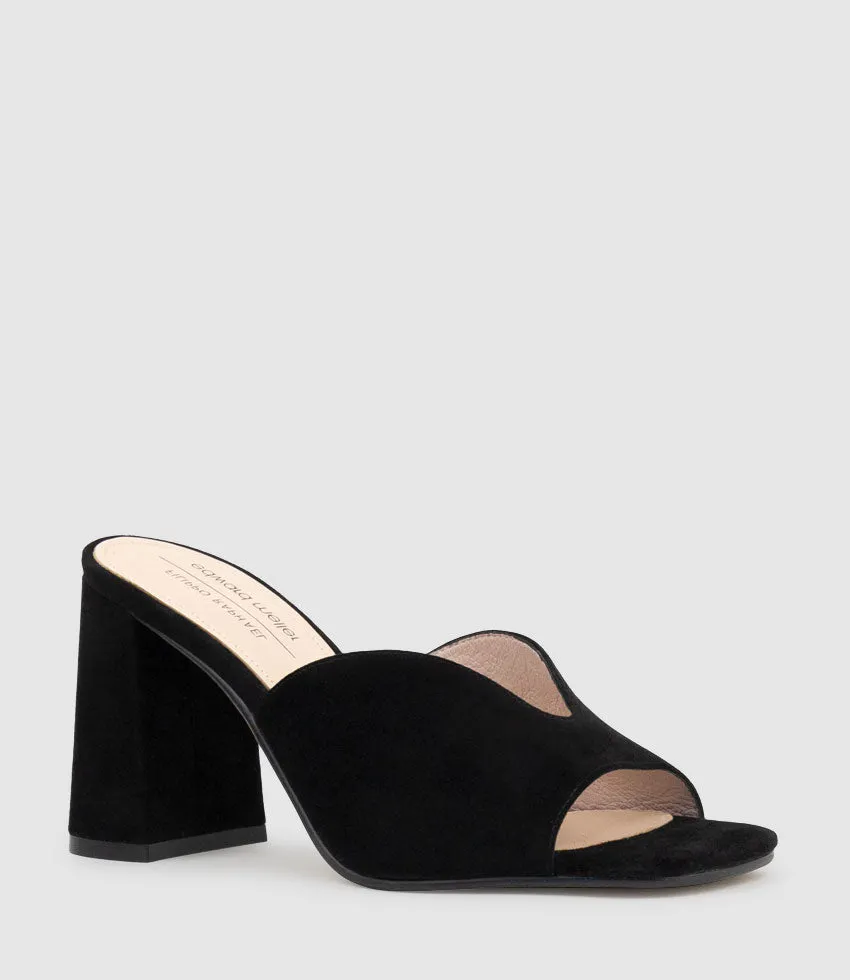 KATHY85 V Throat Slide in Black Suede