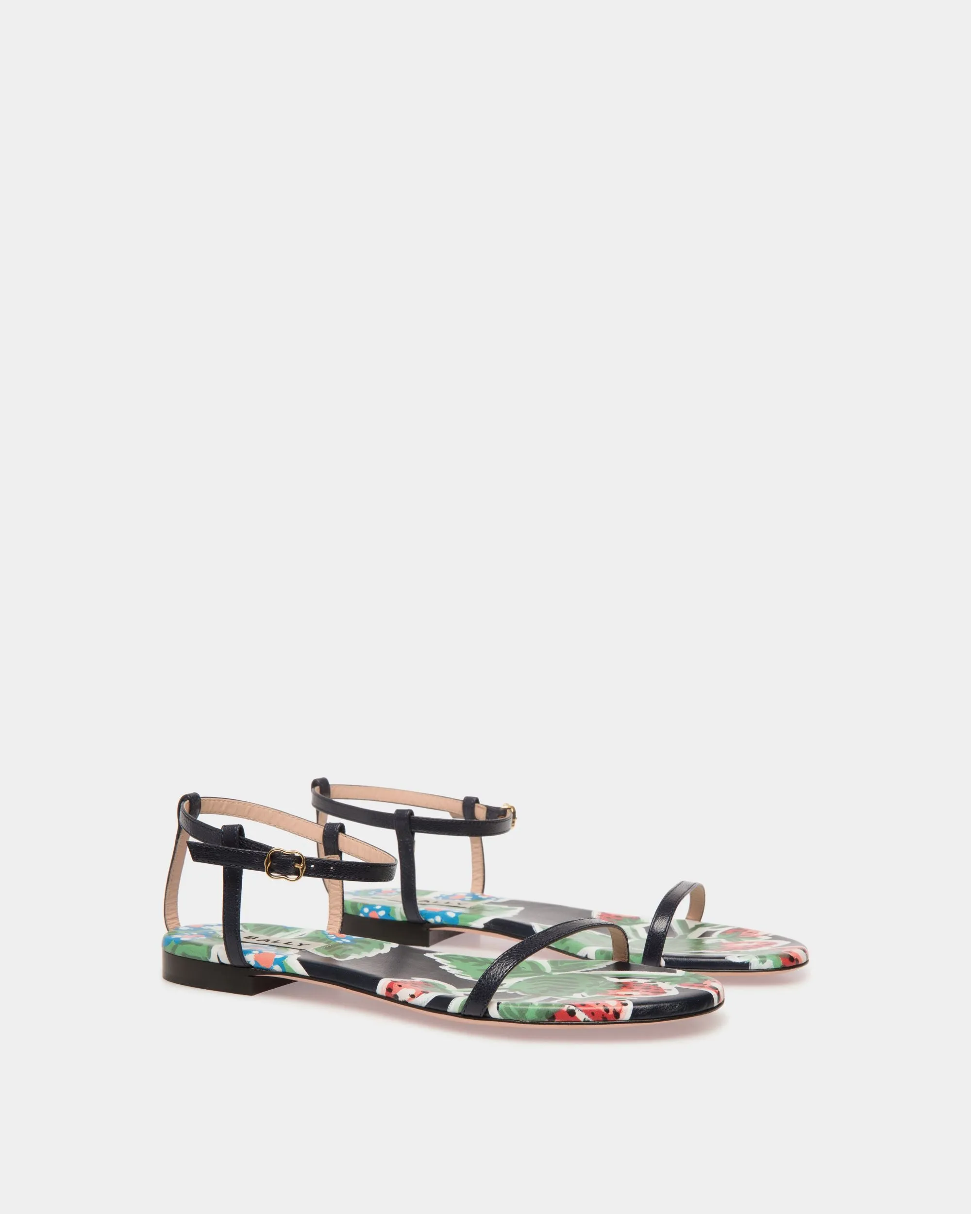 Katy Flat Sandal in Strawberry Print Brushed Leather